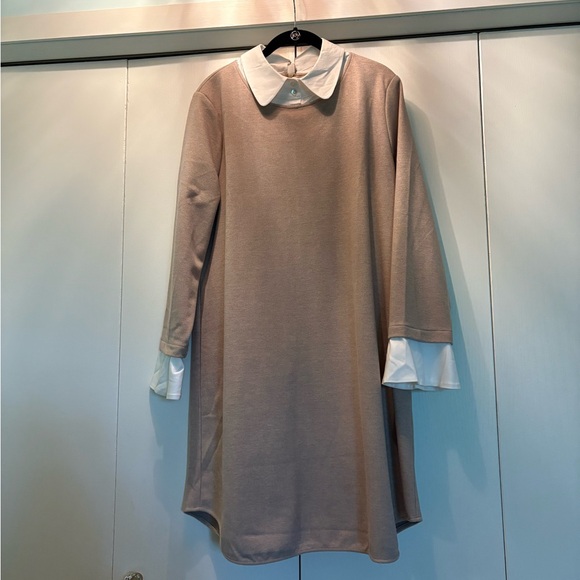 Tuckernuck Dresses & Skirts - Tuckernuck Taupe Long-Sleeve Dress with White Collar